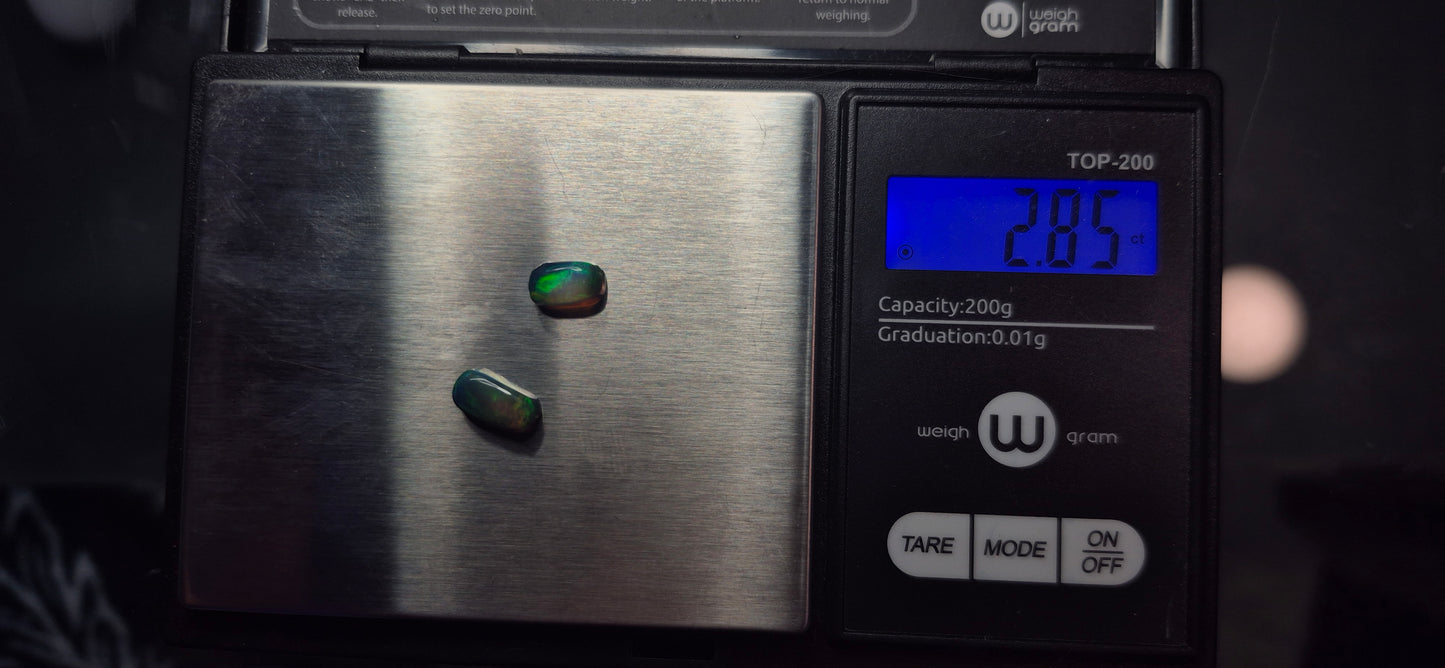 2.85ct Smoked Ethiopian Welo Opal Pair – Bright Red & Green Fire