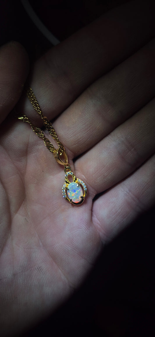Semi Crystal Opal with Gold Plated Necklace
