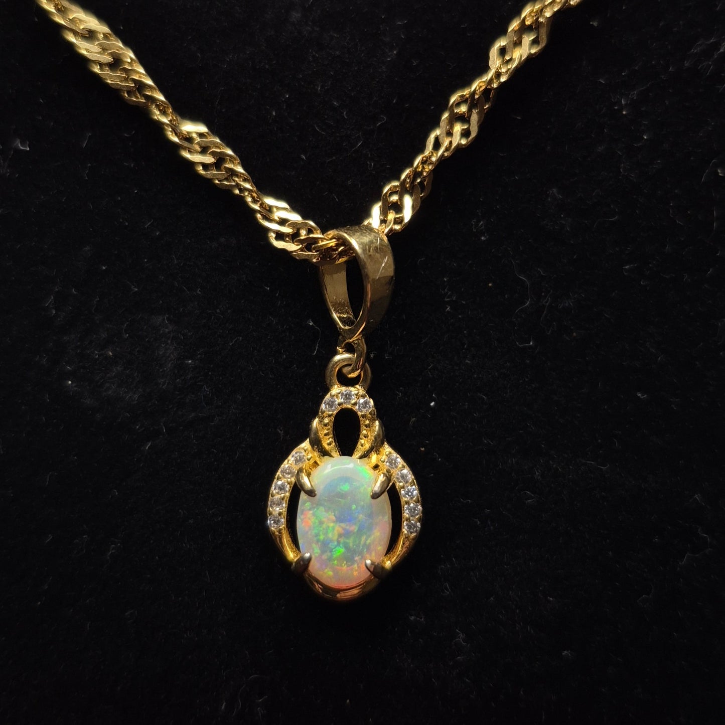 Semi Crystal Opal with Gold Plated Necklace