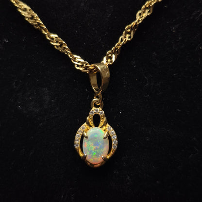 Semi Crystal Opal with Gold Plated Necklace