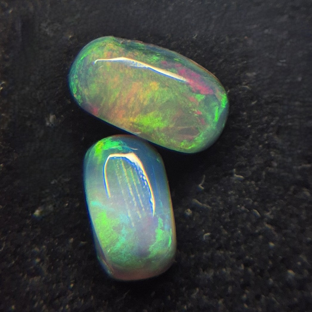 2.85ct Smoked Ethiopian Welo Opal Pair – Bright Red & Green Fire