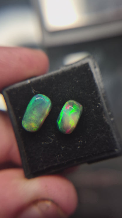 2.85ct Smoked Ethiopian Welo Opal Pair – Bright Red & Green Fire